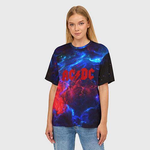 Женская футболка оверсайз AC DC space / 3D-принт – фото 3