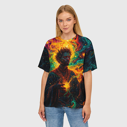 Женская футболка оверсайз Огненный монах / 3D-принт – фото 3