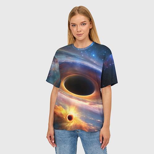 Женская футболка оверсайз Чёрная дыра поглощает вселенную / 3D-принт – фото 3
