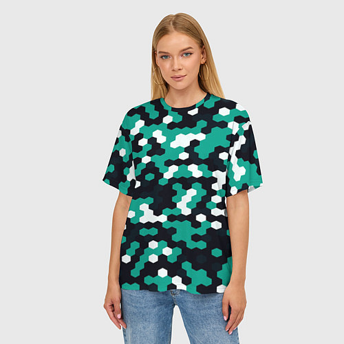 Женская футболка оверсайз Милитари стекло текстура / 3D-принт – фото 3
