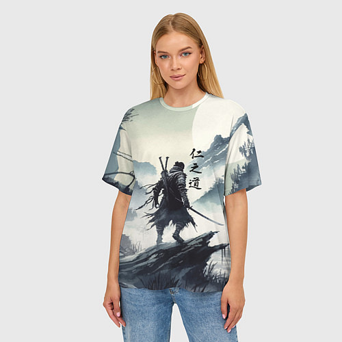Женская футболка оверсайз Воин самурай - призрак Цусимы / 3D-принт – фото 3