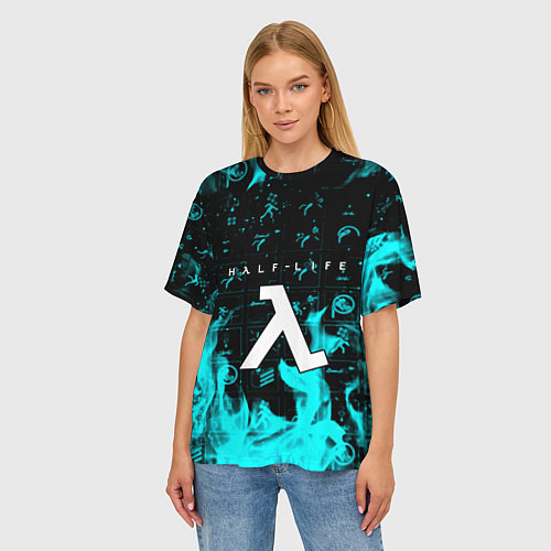Женская футболка оверсайз Half life fire x portal game / 3D-принт – фото 3