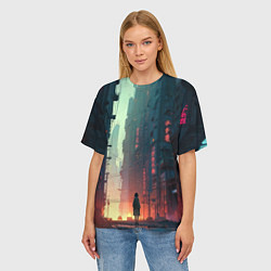 Футболка оверсайз женская Девушка на задворках в мире киберпанка, цвет: 3D-принт — фото 2