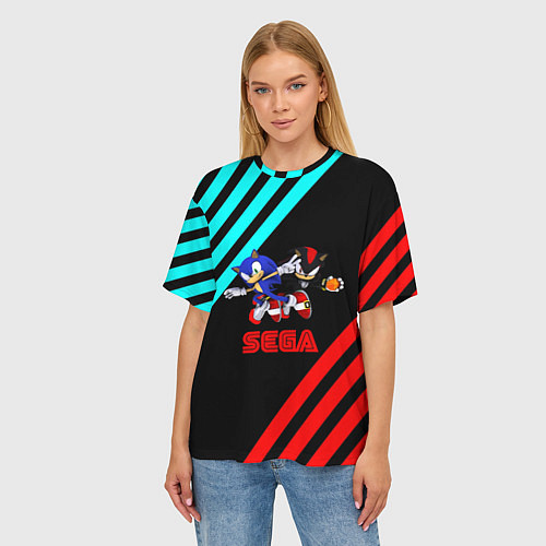 Женская футболка оверсайз Sonic sega geometry / 3D-принт – фото 3