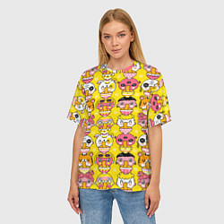 Футболка оверсайз женская Детишки и зверушки едят рамен, цвет: 3D-принт — фото 2