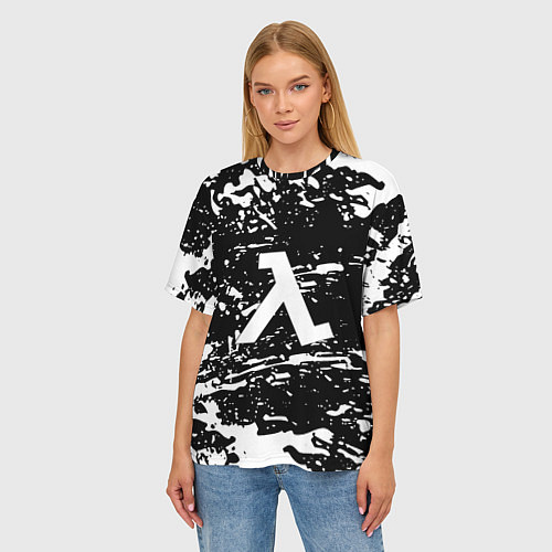 Женская футболка оверсайз Half life краски белые игра / 3D-принт – фото 3