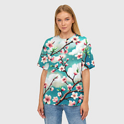 Футболка оверсайз женская Цветущие ветки японской сакуры, цвет: 3D-принт — фото 2