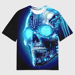 Футболка оверсайз женская Neon cyber skull - ai art, цвет: 3D-принт