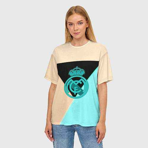 Женская футболка оверсайз Реал мадрид спорт геометрия / 3D-принт – фото 3