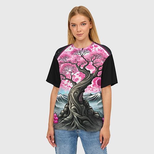 Женская футболка оверсайз Большое дерево сакура / 3D-принт – фото 3