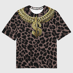 Женская футболка оверсайз Костюм богача с золотой цепью