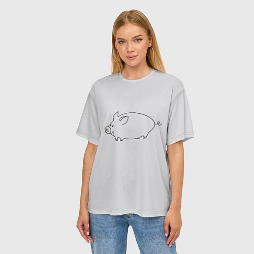 Женская футболка оверсайз Бодрый пиг / 3D-принт – фото 3
