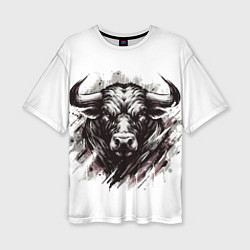 Футболка оверсайз женская Гранж - портрет быка: голова, цвет: 3D-принт