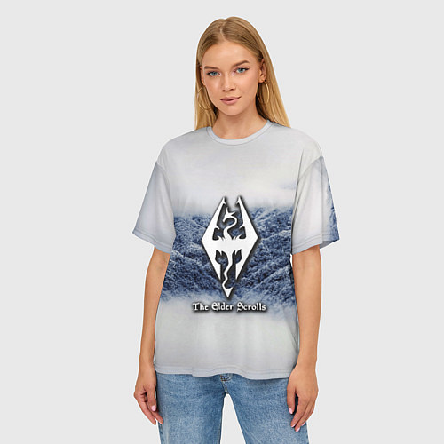 Женская футболка оверсайз Cкайрим зима / 3D-принт – фото 3