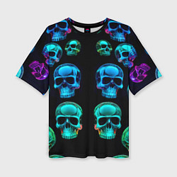 Футболка оверсайз женская Neon skulls - ai art pattern, цвет: 3D-принт