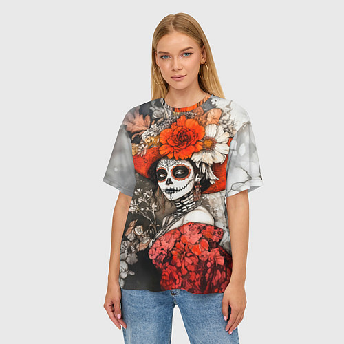 Женская футболка оверсайз Катрина в красном / 3D-принт – фото 3