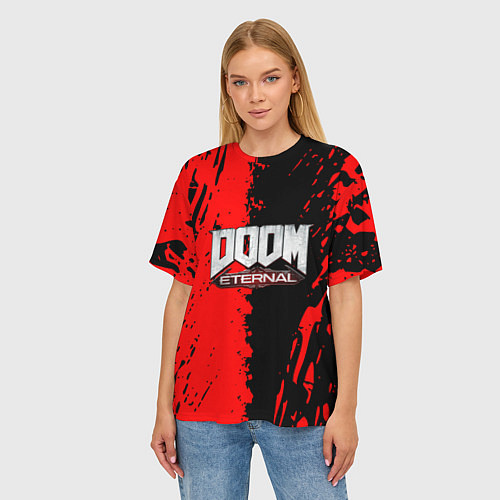 Женская футболка оверсайз Doom eternal краски / 3D-принт – фото 3