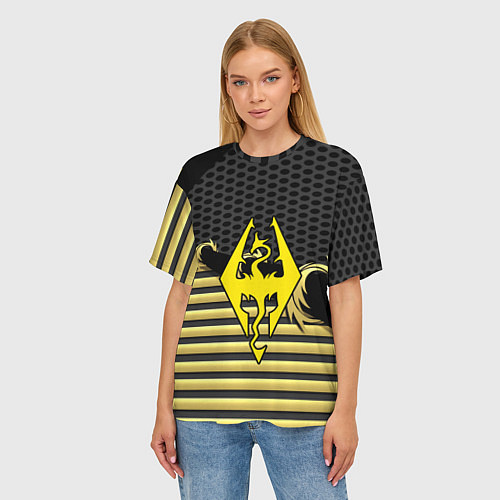 Женская футболка оверсайз Skyrim gold edinion / 3D-принт – фото 3