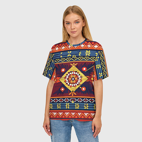 Женская футболка оверсайз Стиль советского ковра узоры и орнамент / 3D-принт – фото 3
