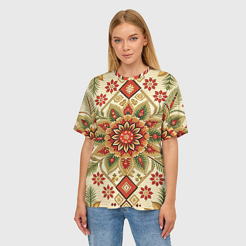 Женская футболка оверсайз Стиль советского ковра узоры и орнамент / 3D-принт – фото 3