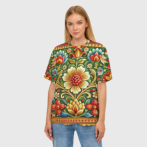 Женская футболка оверсайз Стиль советского ковра узоры и орнамент / 3D-принт – фото 3