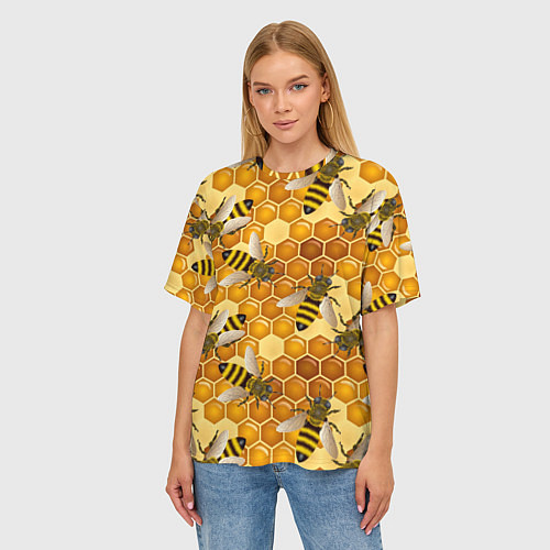 Женская футболка оверсайз Пчелиный цветной паттерн / 3D-принт – фото 3