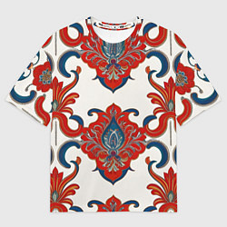 Женская футболка оверсайз Узор красно-синий на белом фоне