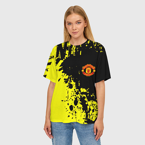 Женская футболка оверсайз Манчестер Юнайтед краски / 3D-принт – фото 3
