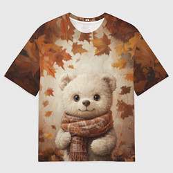 Футболка оверсайз женская Белый мишка в осенней листве, цвет: 3D-принт