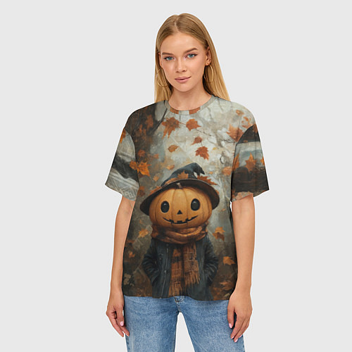 Женская футболка оверсайз Милый тыквенный Джек / 3D-принт – фото 3