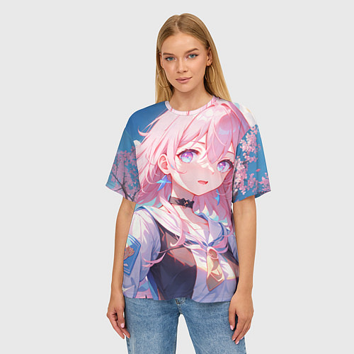 Женская футболка оверсайз Honkai Star Rail March 7th beauty / 3D-принт – фото 3