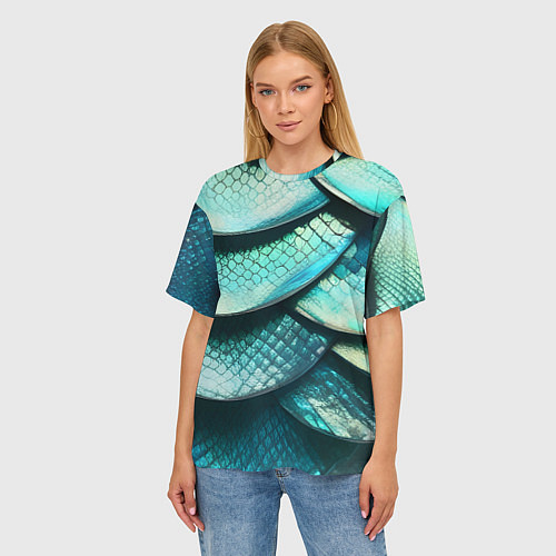 Женская футболка оверсайз Чешуя крупной рыбы / 3D-принт – фото 3