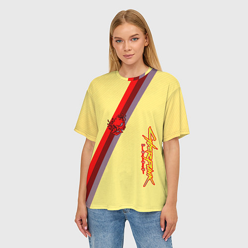 Женская футболка оверсайз Samurai geometry steel / 3D-принт – фото 3