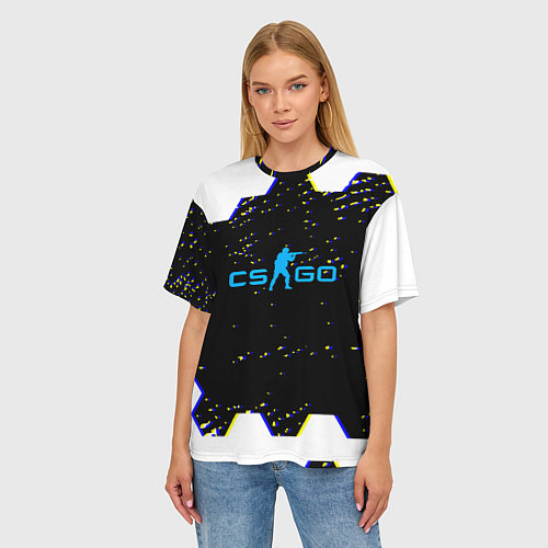 Женская футболка оверсайз CS соты абстракция / 3D-принт – фото 3