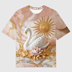 Футболка оверсайз женская Фарфоровый лебедь и солнце на розовом мраморе, цвет: 3D-принт