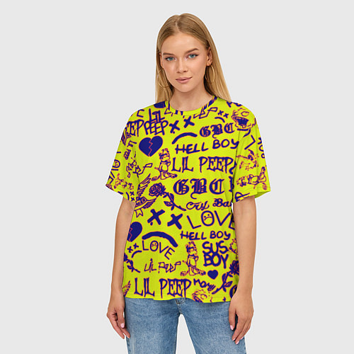 Женская футболка оверсайз Lil peep rap pattern / 3D-принт – фото 3