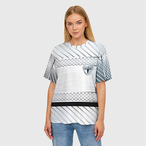 Женская футболка оверсайз Tesla metal auto / 3D-принт – фото 3