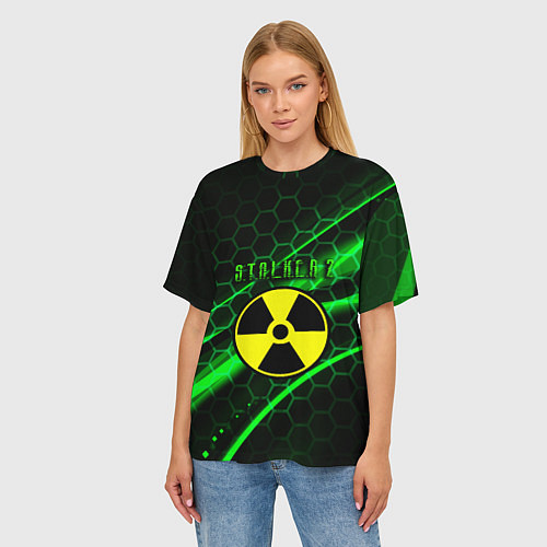 Женская футболка оверсайз S T A L K E R 2 кислотный стиль / 3D-принт – фото 3