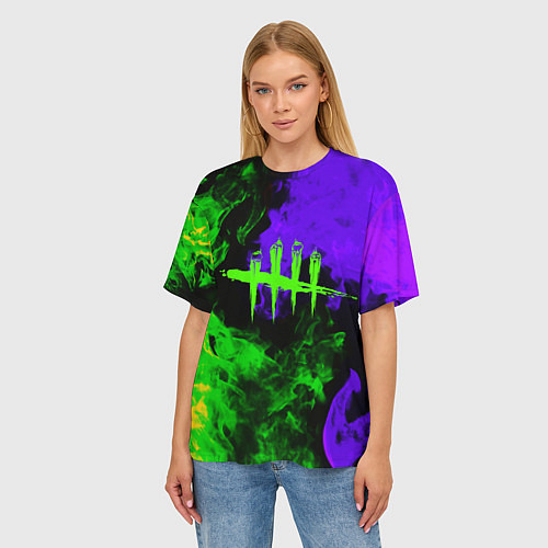 Женская футболка оверсайз Dead by daylight neon flame / 3D-принт – фото 3