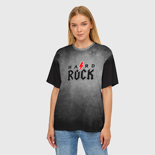 Женская футболка оверсайз Hard rock on dark grey / 3D-принт – фото 3