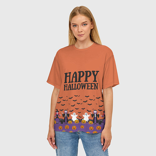 Женская футболка оверсайз Happy Halloween pattern / 3D-принт – фото 3