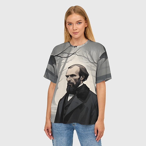 Женская футболка оверсайз Достоевский зимняя аллея / 3D-принт – фото 3