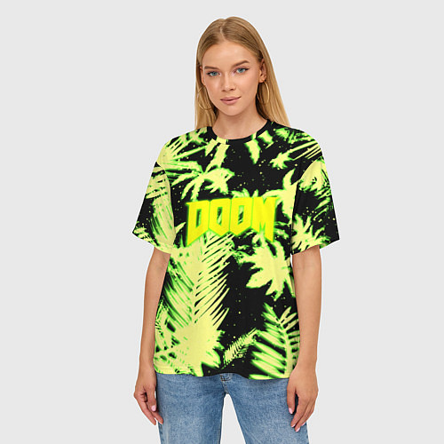Женская футболка оверсайз Doom тропический стиль кислота / 3D-принт – фото 3