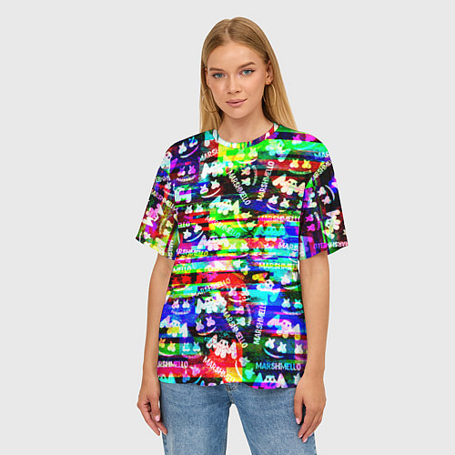 Женская футболка оверсайз Marshmello music краски / 3D-принт – фото 3