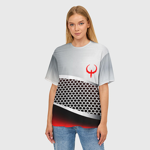 Женская футболка оверсайз Quake metal steel / 3D-принт – фото 3