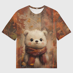 Футболка оверсайз женская Белый мишка в шарфе, цвет: 3D-принт