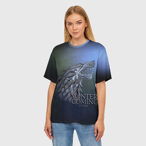 Женская футболка оверсайз Игра престолов зима близко / 3D-принт – фото 3