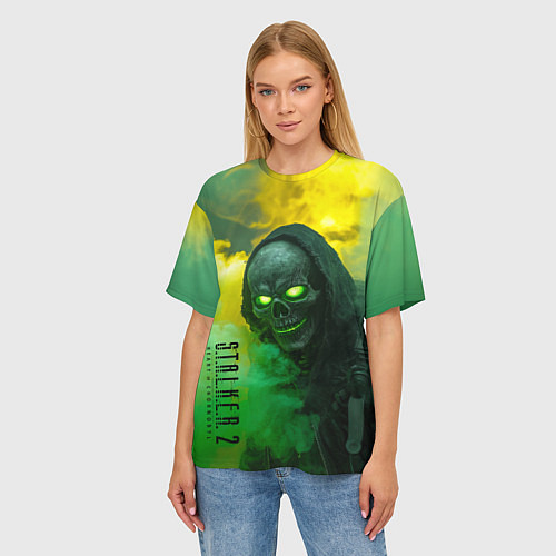 Женская футболка оверсайз Stalker 2 скелет череп / 3D-принт – фото 3
