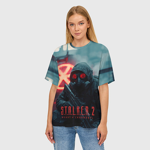 Женская футболка оверсайз Stalker 2 зараженная зона / 3D-принт – фото 3