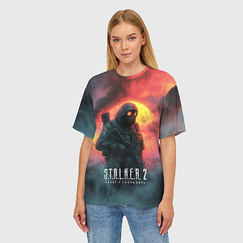 Женская футболка оверсайз Stalker 2 радиоактивный фон / 3D-принт – фото 3